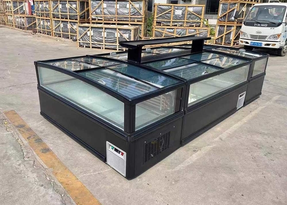 منحنی شیشه ای کشویی تاپ جزیره فریزر یخ زدایی اتوماتیک 1050 لیتر